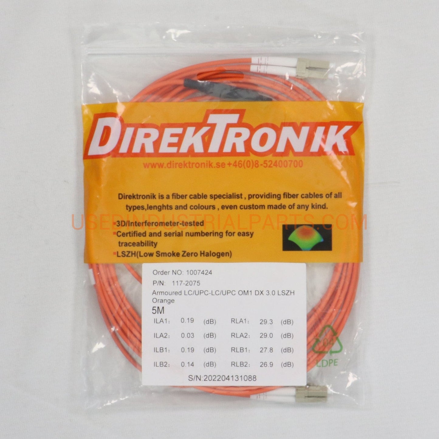 DirekTronik 117 2075 Fibre Optic Patch Cable-Fibre Optic Patch Cable-AE-04-07-05-Used Industrial Parts