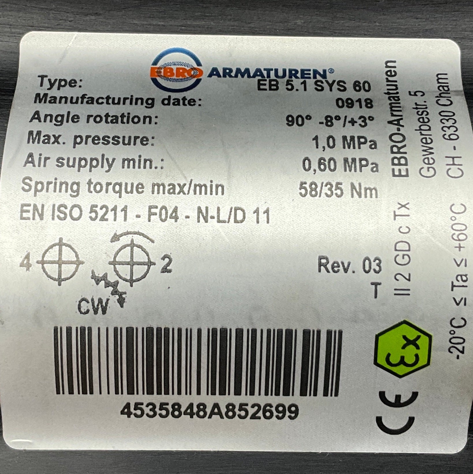 EBRO Armaturen EB 5.1 SYS 60 Pneumatic Actuator with Switch Box-Pneumatic Actuator with Switch Box-Used Industrial Parts