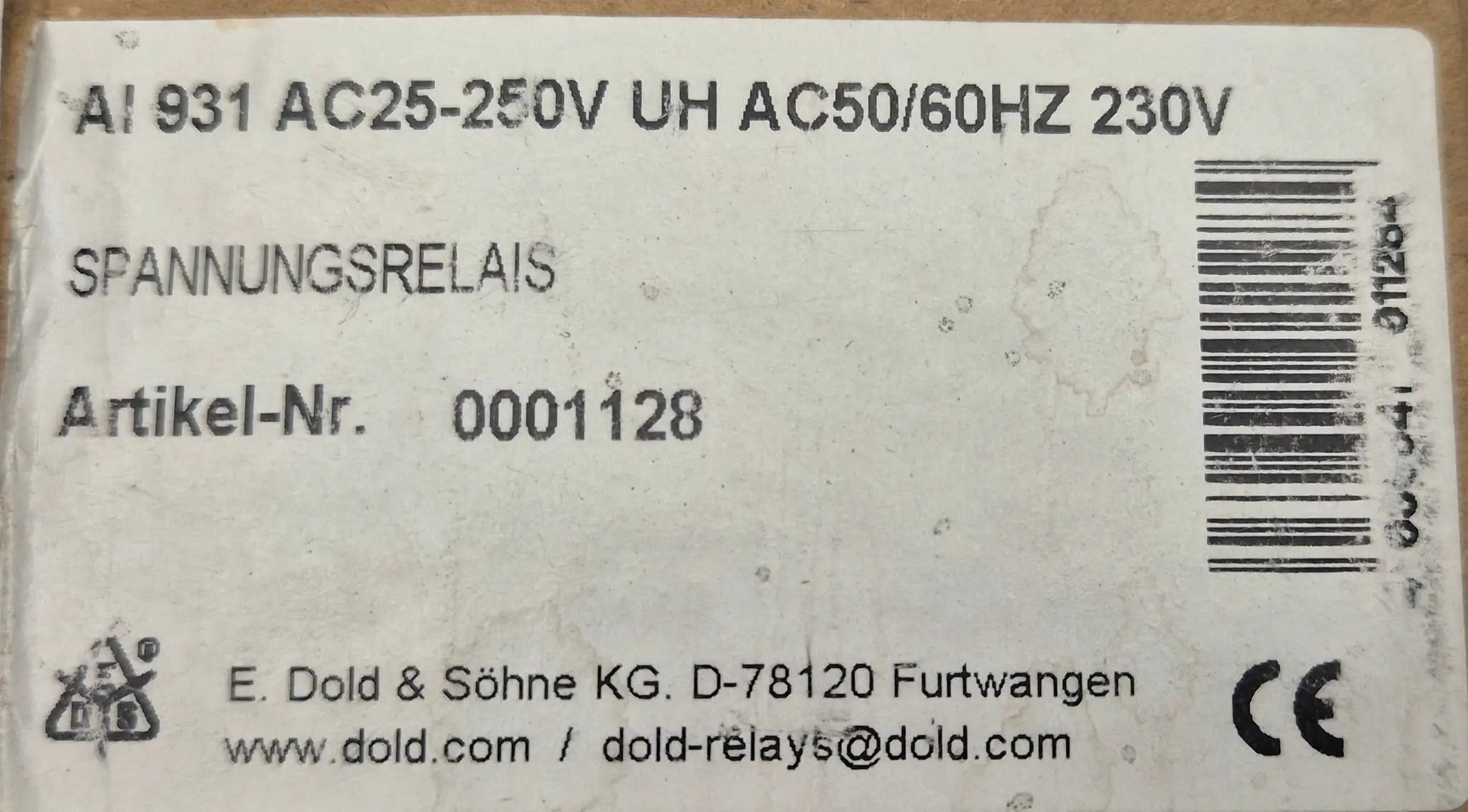 E. Dold & Sohne AI 931 Voltage Relay - 0001128-Voltage Relay-Used Industrial Parts