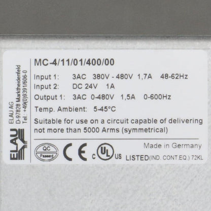 Elau PacDrive MC-4/11/01/400 Servo Drive - HW: E0L503-Servo Drive-Used Industrial Parts