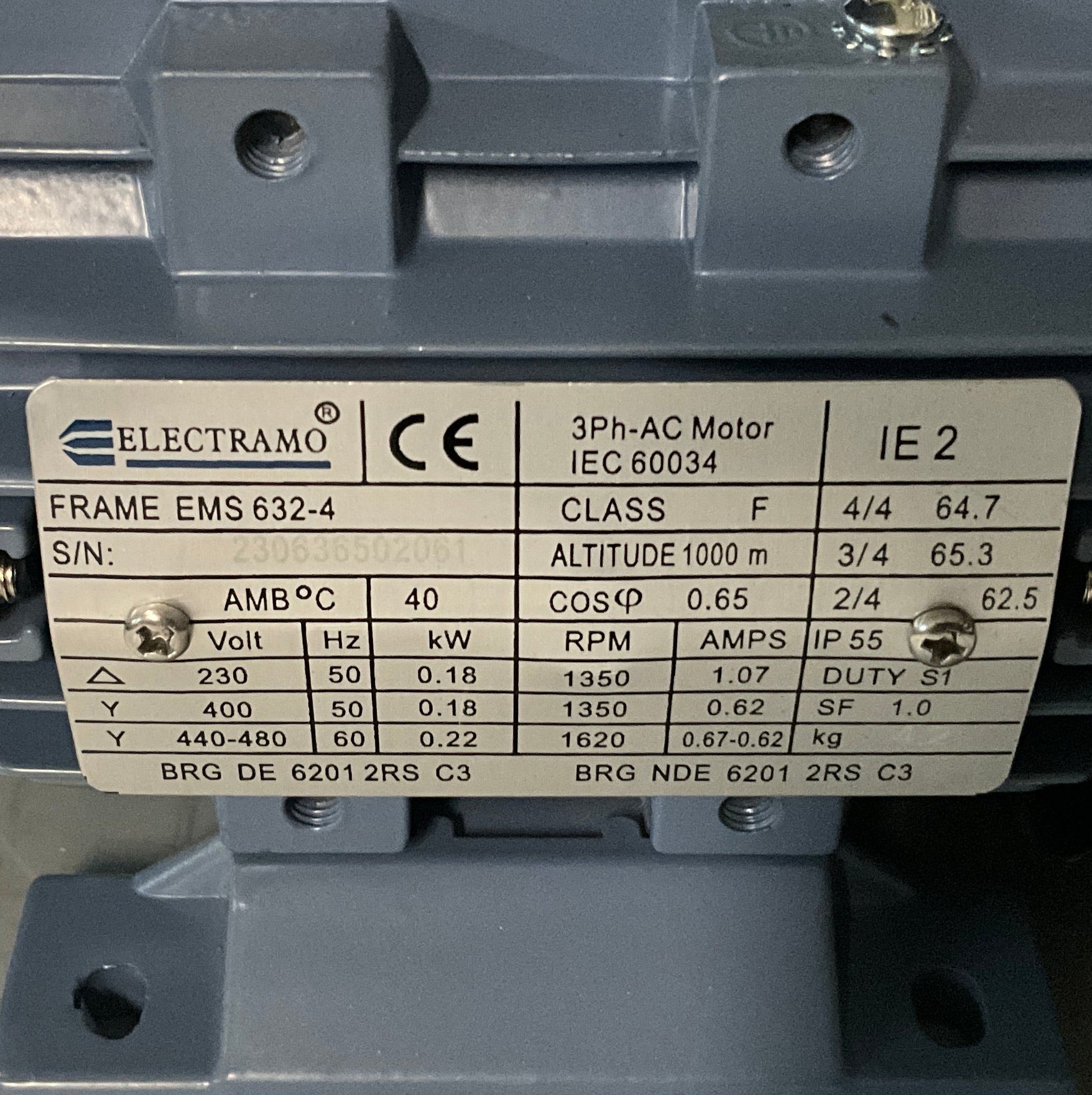 Electramo EMS632-4 3 Phase AC Motor-3 Phase AC Motor-Used Industrial Parts