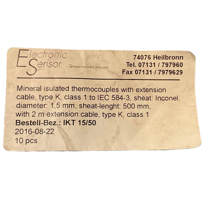 Electronic Sensor IKT 15/50 Mineral Insulated Thermocouple-Mineral Insulated Thermocouple-Used Industrial Parts