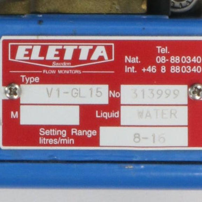 Eletta V1-GL15 Liquid Flow Monitor with Gauge-Liquid Flow Monitor-Used Industrial Parts