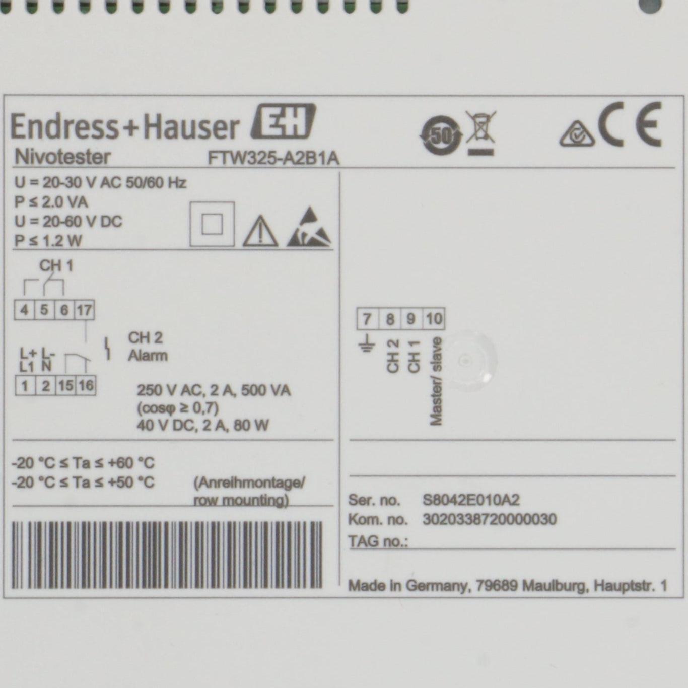 Endress + Hauser Nivotester FTW325 A2B1A Conductive Level Switch-Conductive Level Switch-Used Industrial Parts