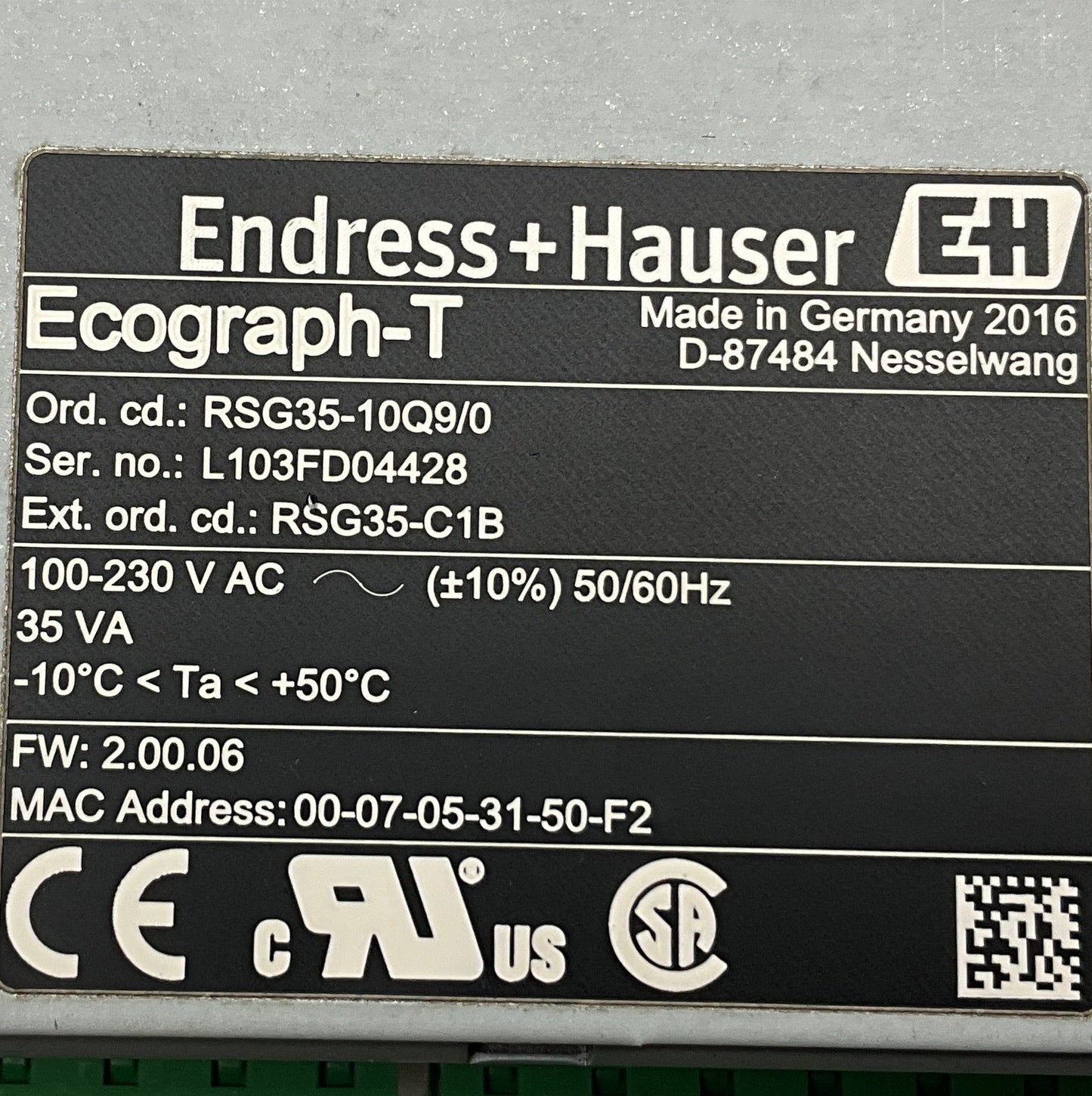 Endress+Hauser Ecograph - T RSG35 Universal Graphic Data Manager-Universal Graphic Data Manager-Used Industrial Parts