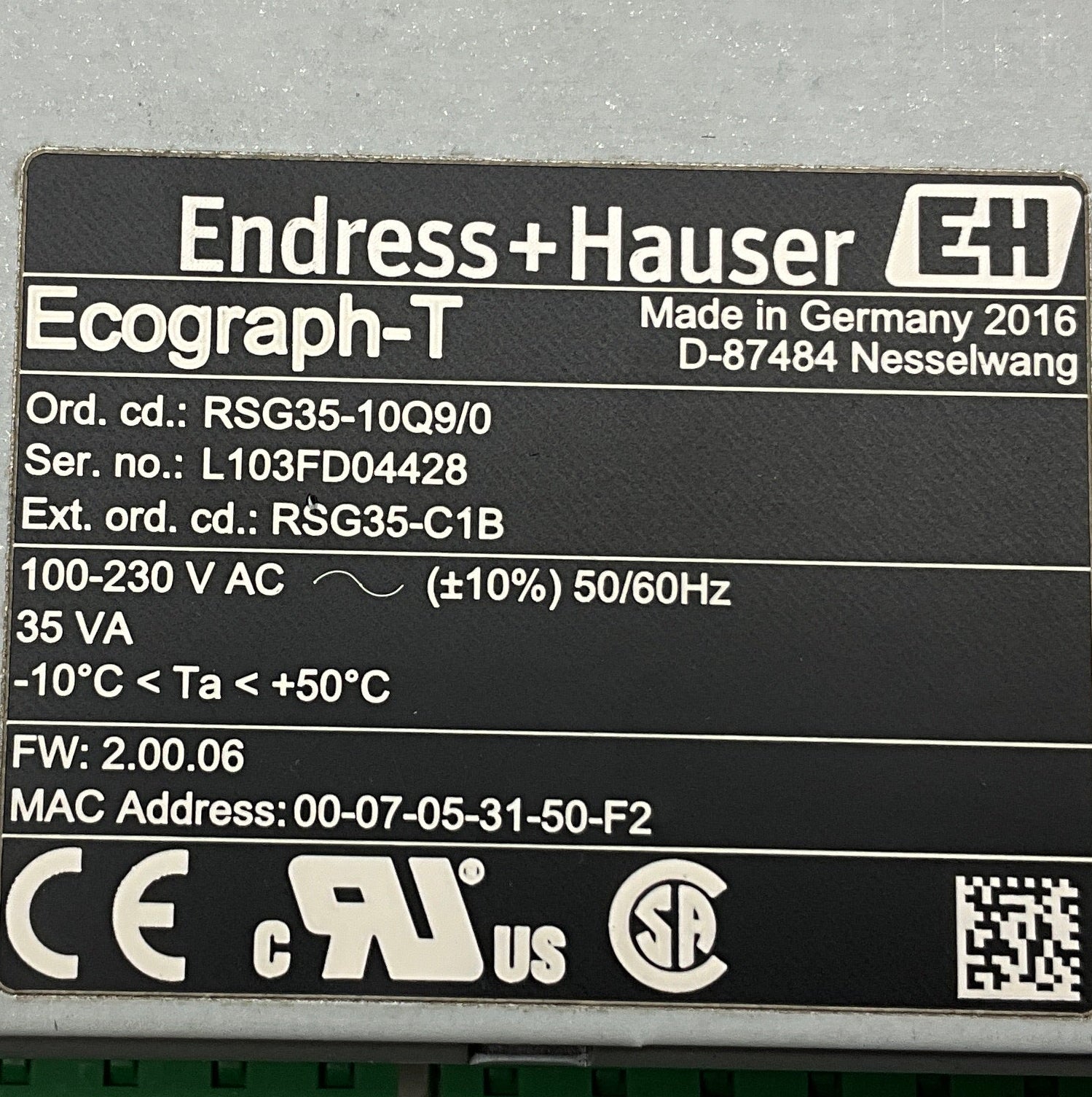 Endress+Hauser Ecograph - T RSG35 Universal Graphic Data Manager-Universal Graphic Data Manager-Used Industrial Parts