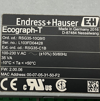 Endress+Hauser Ecograph - T RSG35 Universal Graphic Data Manager-Universal Graphic Data Manager-Used Industrial Parts