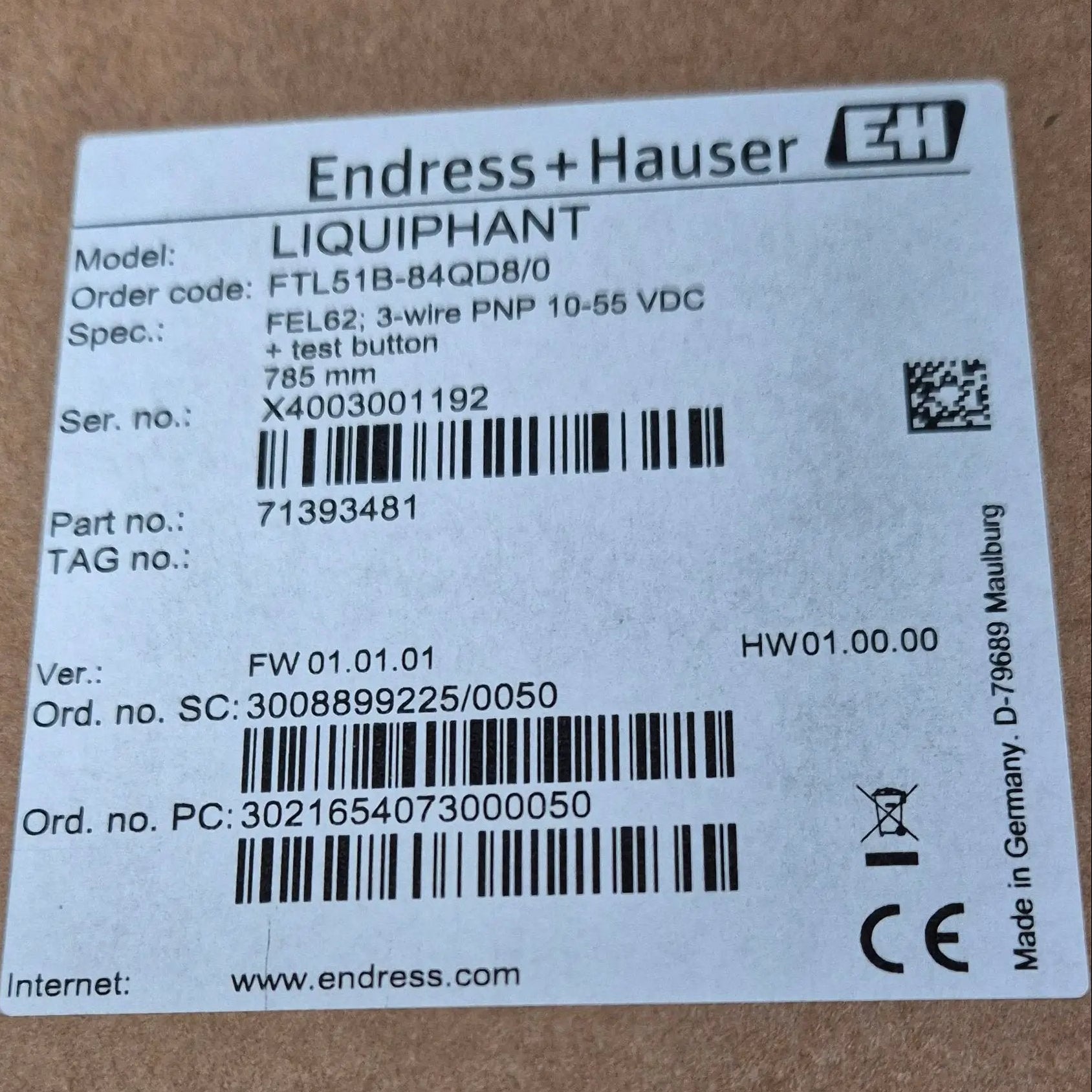 Endress+Hauser Liquiphant FTL51B-84QD8/0 Vibronic Point Level Switch-Vibronic Point Level Switch-Used Industrial Parts