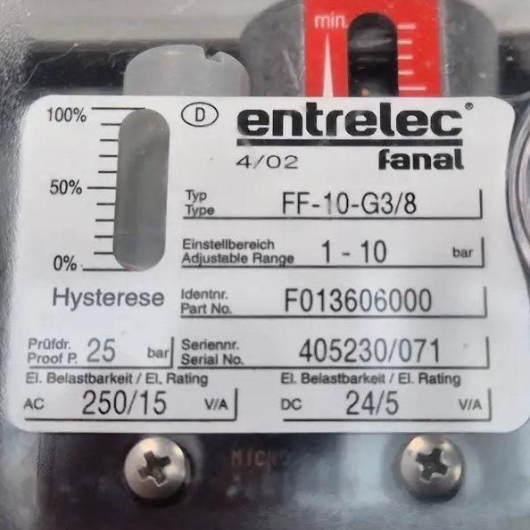 Entrelec Fanal FF-10-G3/8 Electromechanical Pressure Switch-Used Industrial Parts