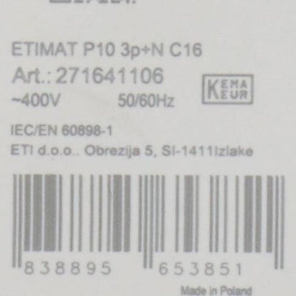 Etimat P10 3p C16 Circuit Breaker-Circuit Breaker-Used Industrial Parts