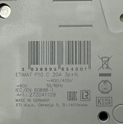 Etimat P10 C20 3P+N Miniature Circuit Breaker-Miniature Circuit Breaker-Used Industrial Parts