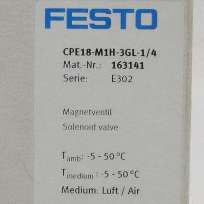 Festo CPE18-M1H-3GL-1/4 Solenoid Valve - 163141-Solenoid Valve-Used Industrial Parts