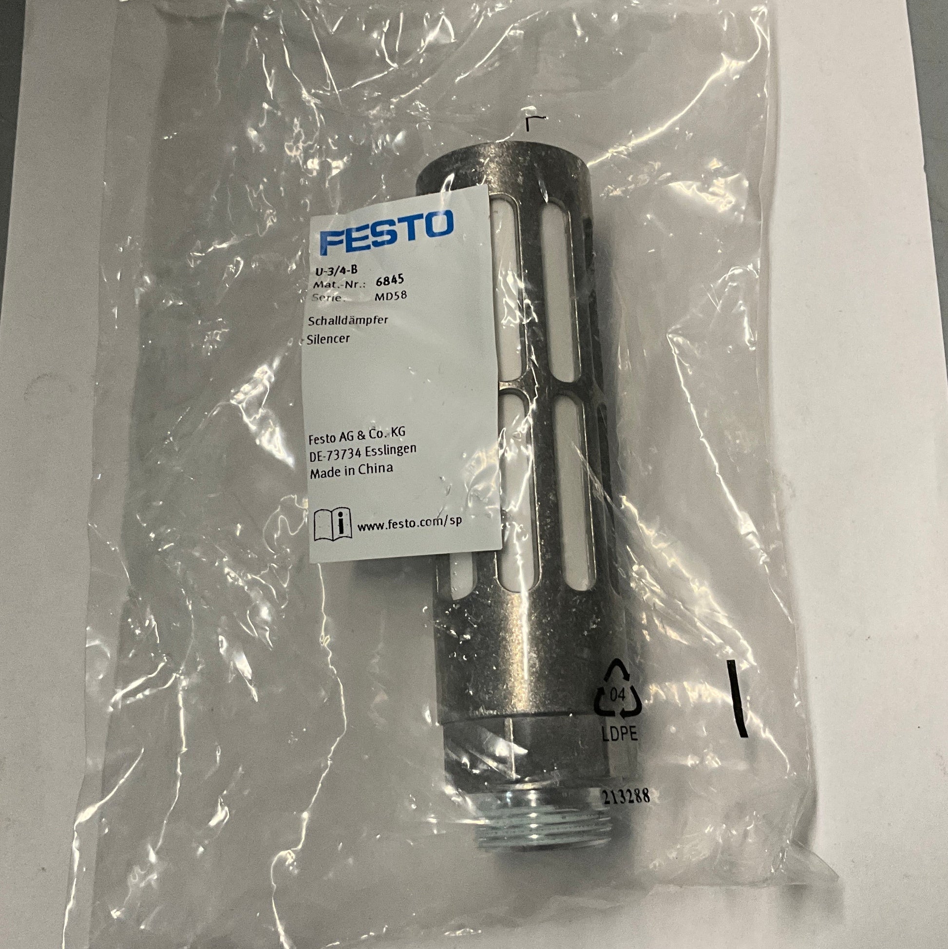 Festo U-3/4-B Pneumatic Silencer 6845-Pneumatic Silencer-Used Industrial Parts
