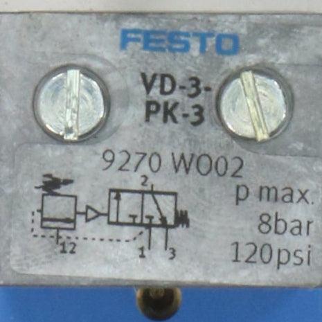 Festo VD 3 PK 3 Pressure Switching Valve 9270 WO02-Pressure Switching Valve-Used Industrial Parts