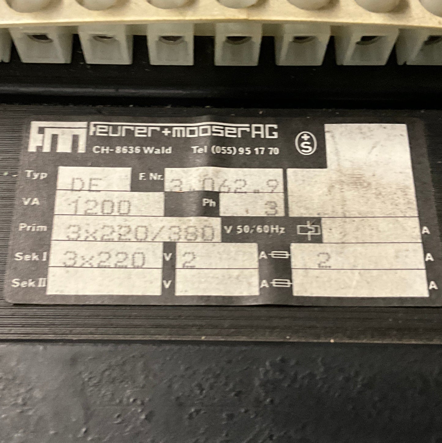 Feurer + Mooser DE 3.062.9 Line Reactor Transformer-Line Reactor Transformer-Used Industrial Parts