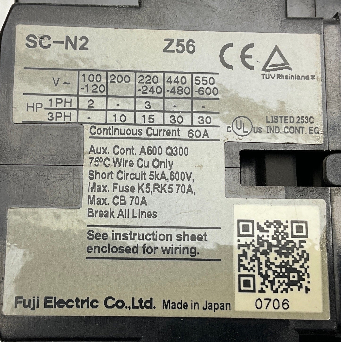 Fuji Electric SC-N2 Z56 Magnetic Contactor-Magnetic Contactor-Used Industrial Parts