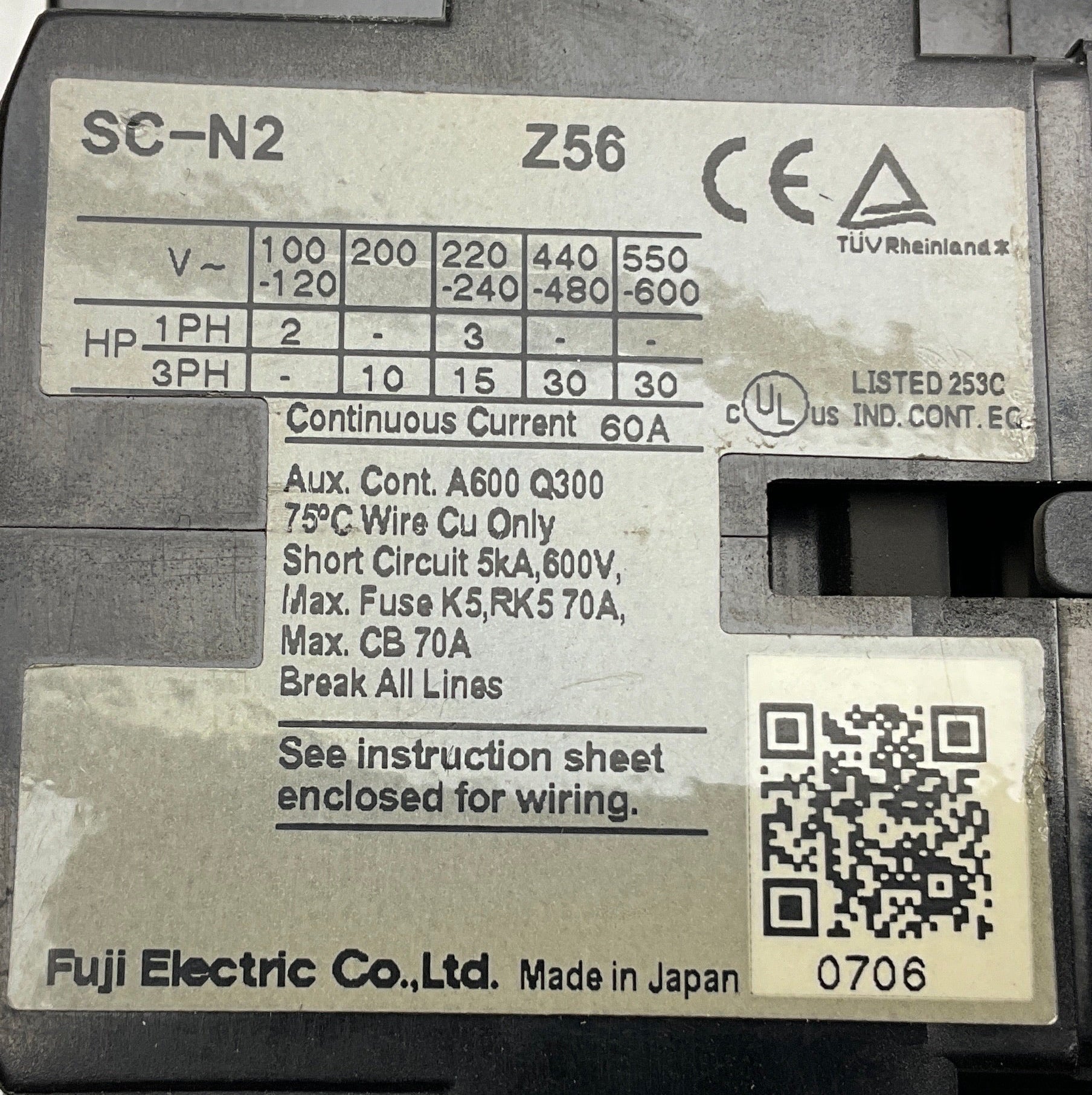 Fuji Electric SC-N2 Z56 Magnetic Contactor-Magnetic Contactor-Used Industrial Parts