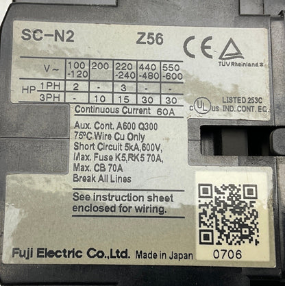 Fuji Electric SC-N2 Z56 Magnetic Contactor-Magnetic Contactor-Used Industrial Parts