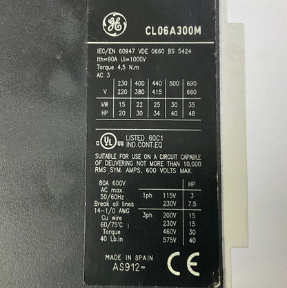 GE General Electric CL06A300M Magnetic Contactor-Magnetic Contactor-Used Industrial Parts