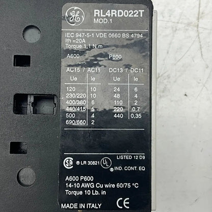 GE General Electric RL4RD022T Contactor-Contactor-Used Industrial Parts