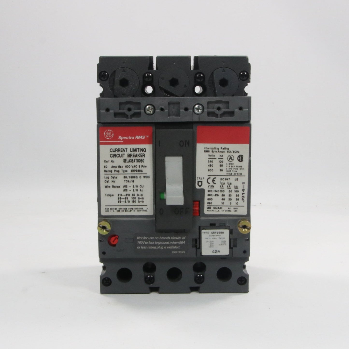 GE General Electric Spectra RMS SELA36AT0060 Circuit Breaker-Circuit Breaker-Used Industrial Parts