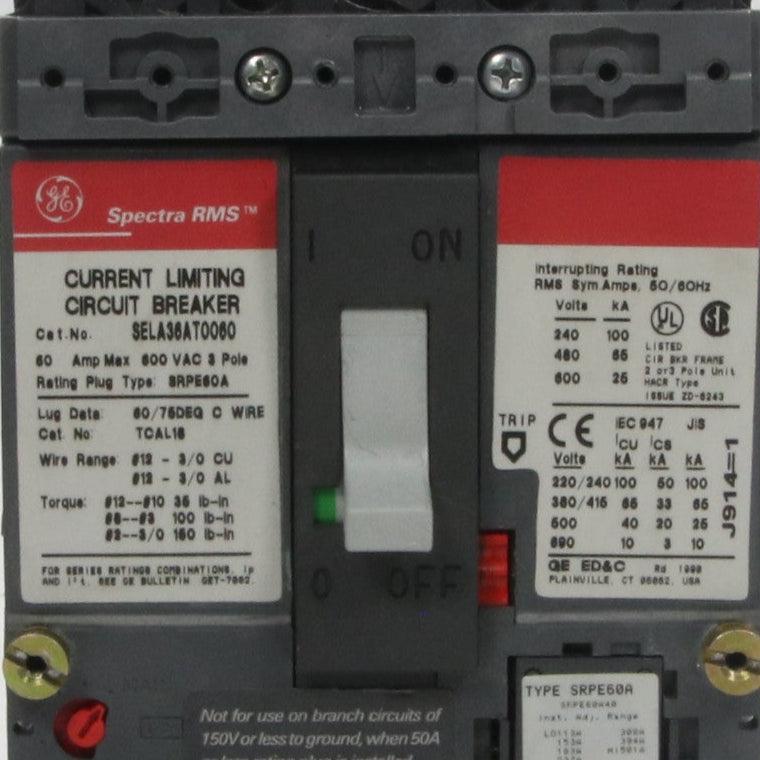 GE General Electric Spectra RMS SELA36AT0060 Circuit Breaker-Circuit Breaker-Used Industrial Parts