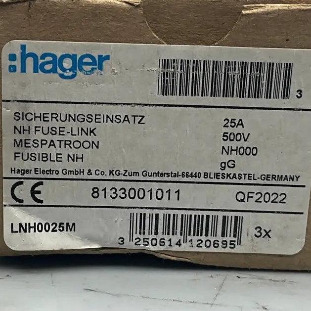 Hager LNH0025M HRC LV Fuse x 3pcs.-HRC LV Fuse-Used Industrial Parts