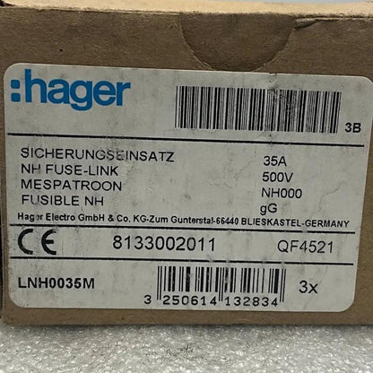 Hager LNH0035M HRC LV Fuse x 3pcs.-HRC LV Fuse-Used Industrial Parts