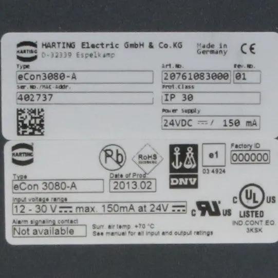 Harting Electric Ha-VIS eCon3080-A Unmanaged Industrial Ethernet Switch-Ethernet Switch-Used Industrial Parts