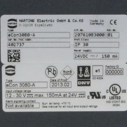 Harting Electric Ha-VIS eCon3080-A Unmanaged Industrial Ethernet Switch-Ethernet Switch-Used Industrial Parts