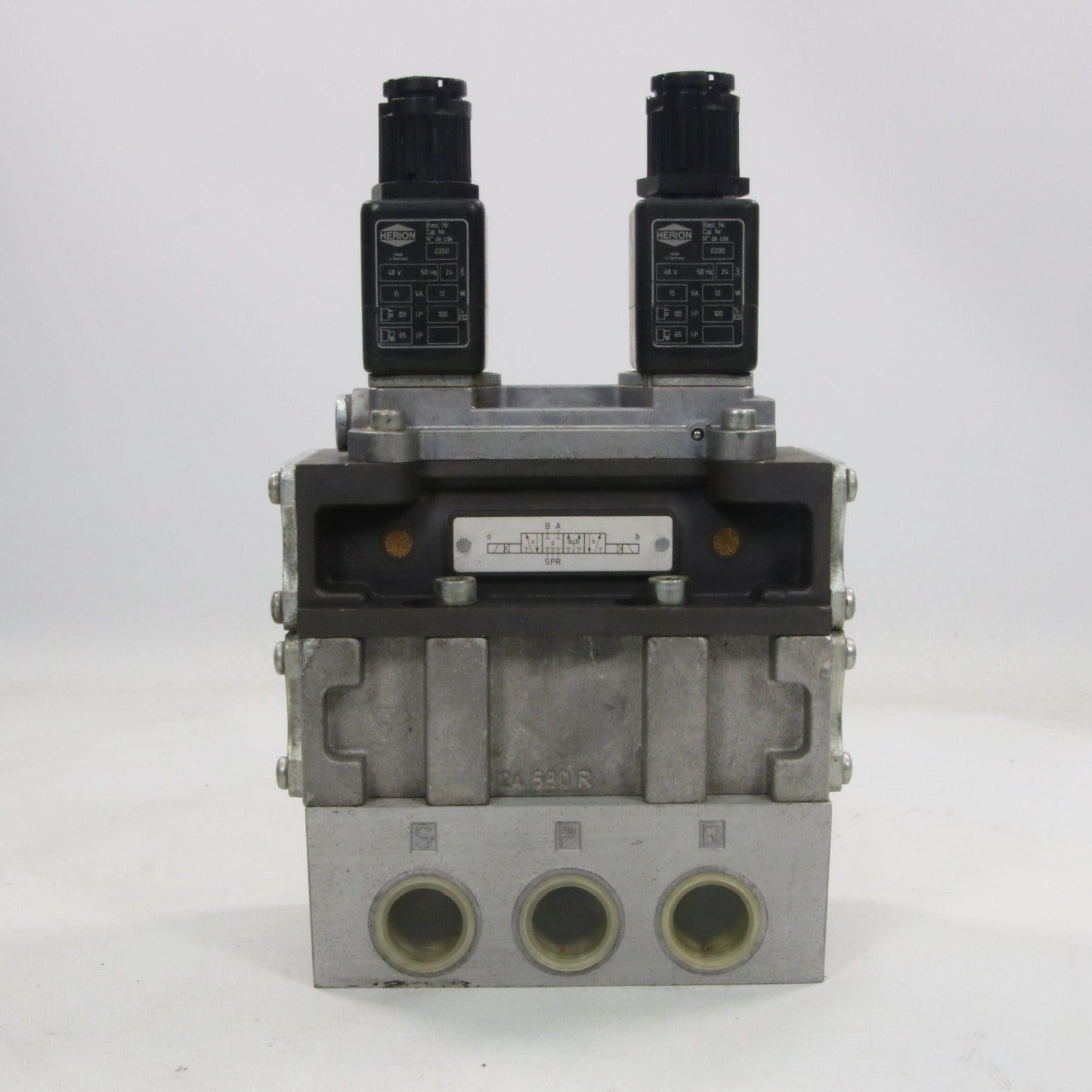 Herion 25 514 01 Double Solenoid Valve - 2 x Herion 0200 Valve Coils-Solenoid Valve-Used Industrial Parts