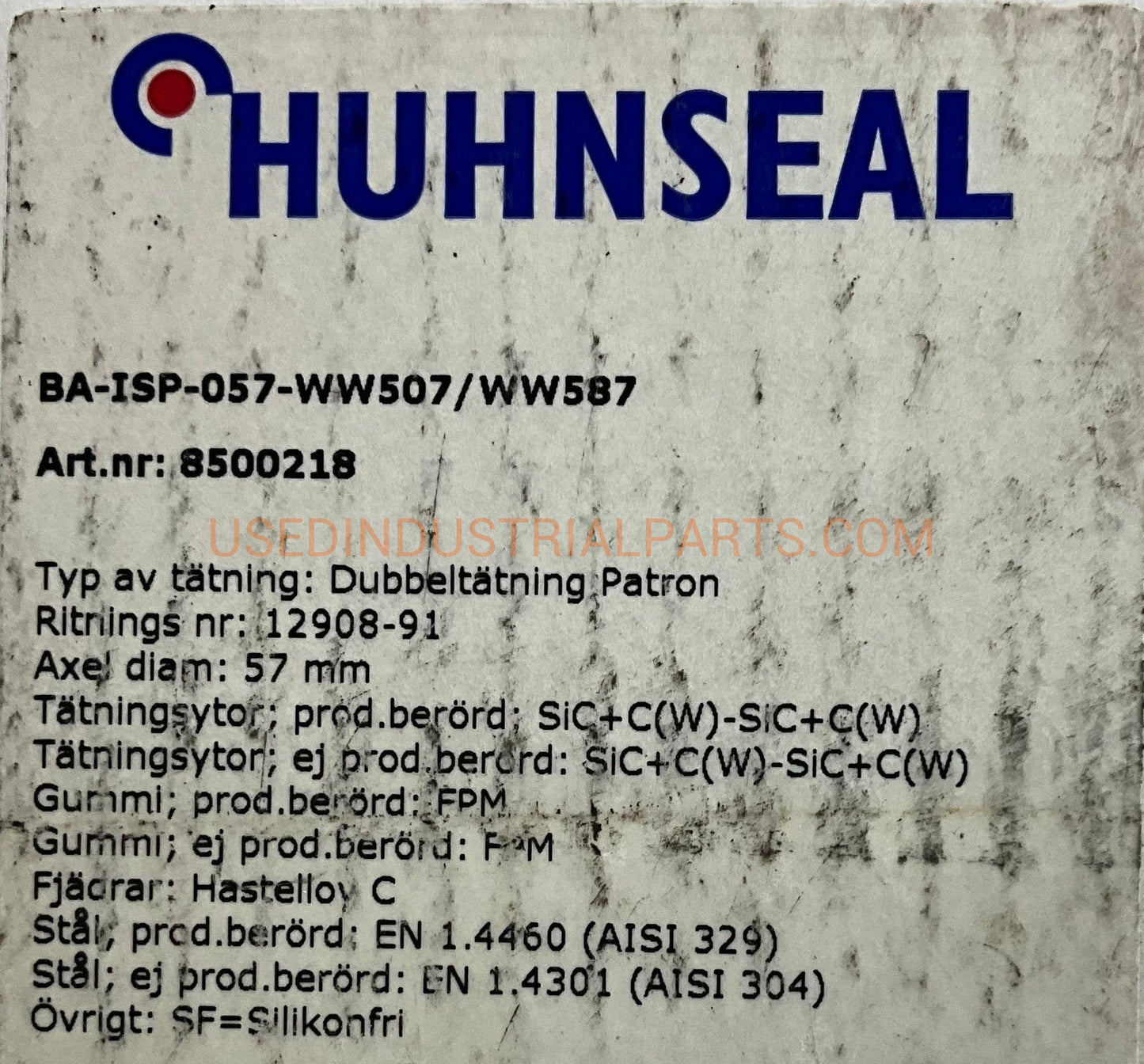 Huhnseal Double Cartridge Seal BA-ISP-057-WW507/WW587-Double Cartridge Seal-DB-02-04-Used Industrial Parts