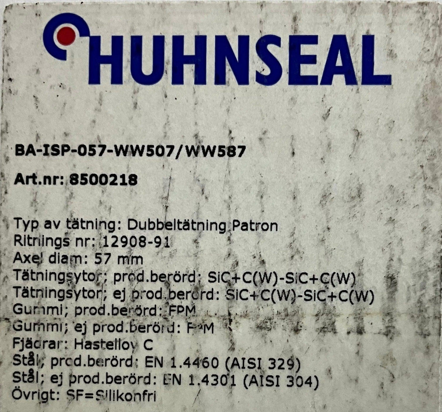 Huhnseal Double Cartridge Seal BA-ISP-057-WW507/WW587-Double Cartridge Seal-Used Industrial Parts