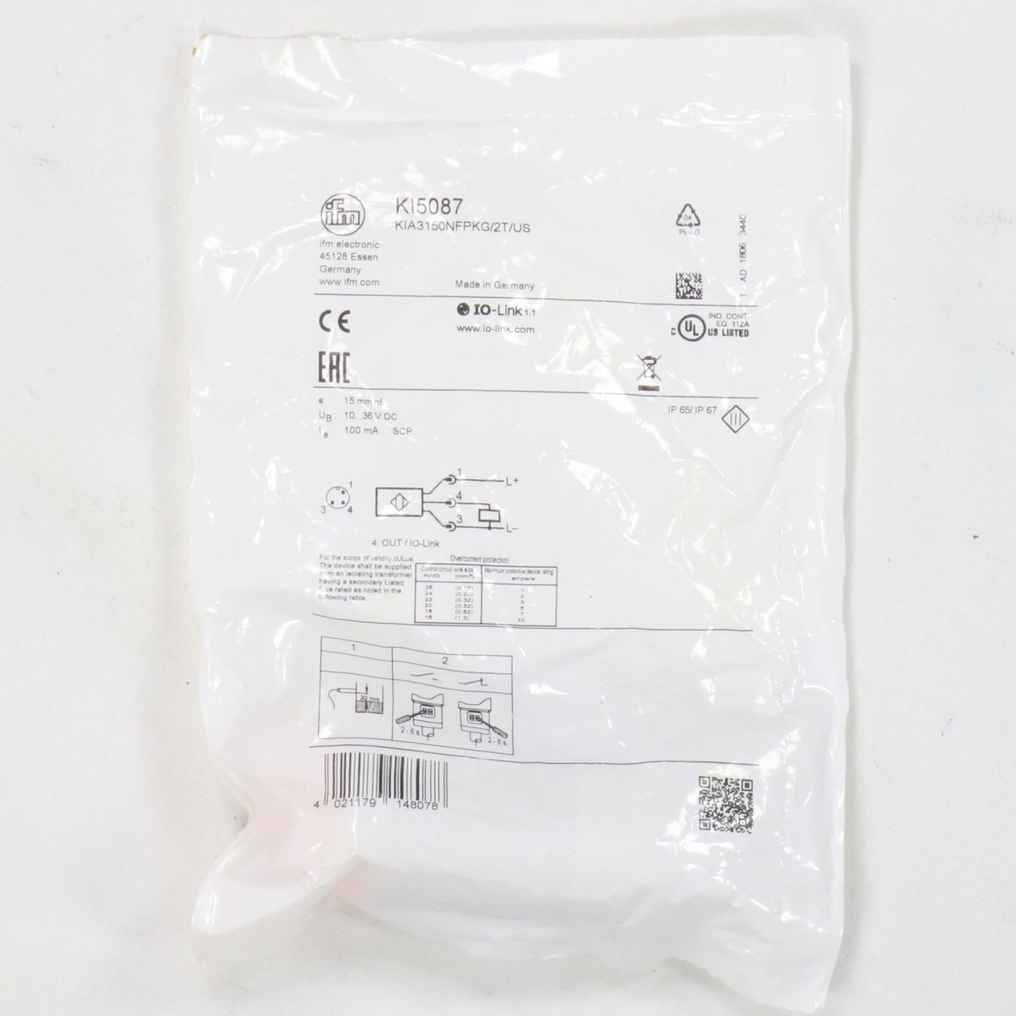 IFM Electronic KI5087 Capacitive Proximity Sensor-Capacitive Proximity Sensor-Used Industrial Parts