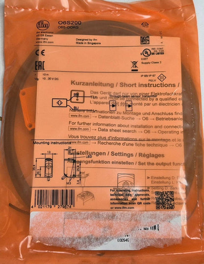IFM Electronic O6S200 Through-Beam Sensor Transmitter - O6S-OOKG-Through-Beam Sensor Transmitter-Used Industrial Parts