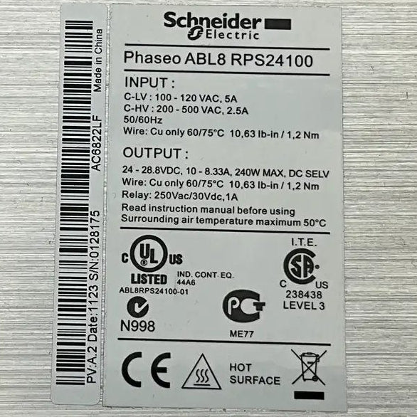 Schneider Electric Phaseo ABL8 RPS24100 Switched Mode Power Supply-Switched Mode Power Supply-Used Industrial Parts