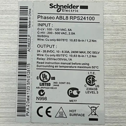 Schneider Electric Phaseo ABL8 RPS24100 Switched Mode Power Supply-Switched Mode Power Supply-Used Industrial Parts