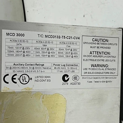 Danfoss MCD 3000 - 175G5046 Soft Starter - MCD3132-T5-C21-CV4-Used Industrial Parts