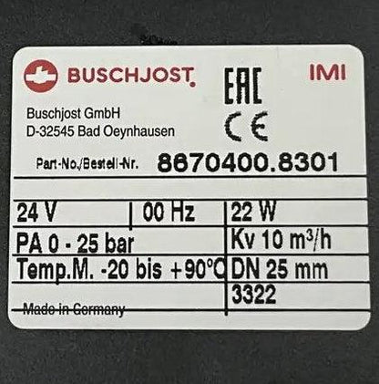 Buschjost 2/2 Way Process Valve-2/2 Way Process Valve-Used Industrial Parts