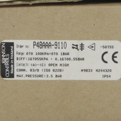 Johnson Controls P48AAA 9110 Pressure Control-Pressure Control-Used Industrial Parts