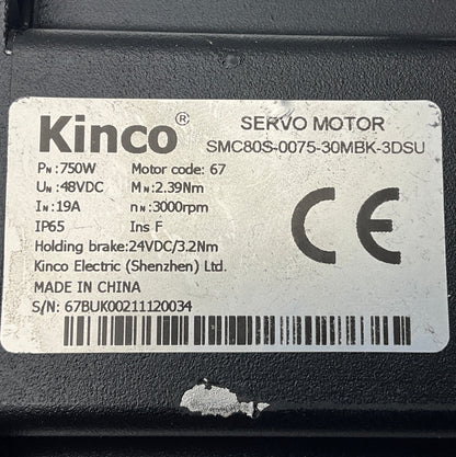 Kinco SMC80S-0075-30MBK-3DSU-(5) AC Servo Motor-Servo Motor-Used Industrial Parts