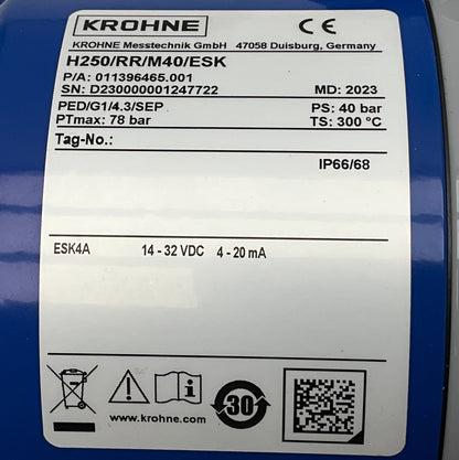 Krohne H250H/RR/M40/ESK Variable Area Flowmeter-Variable Area Flowmeter-Used Industrial Parts