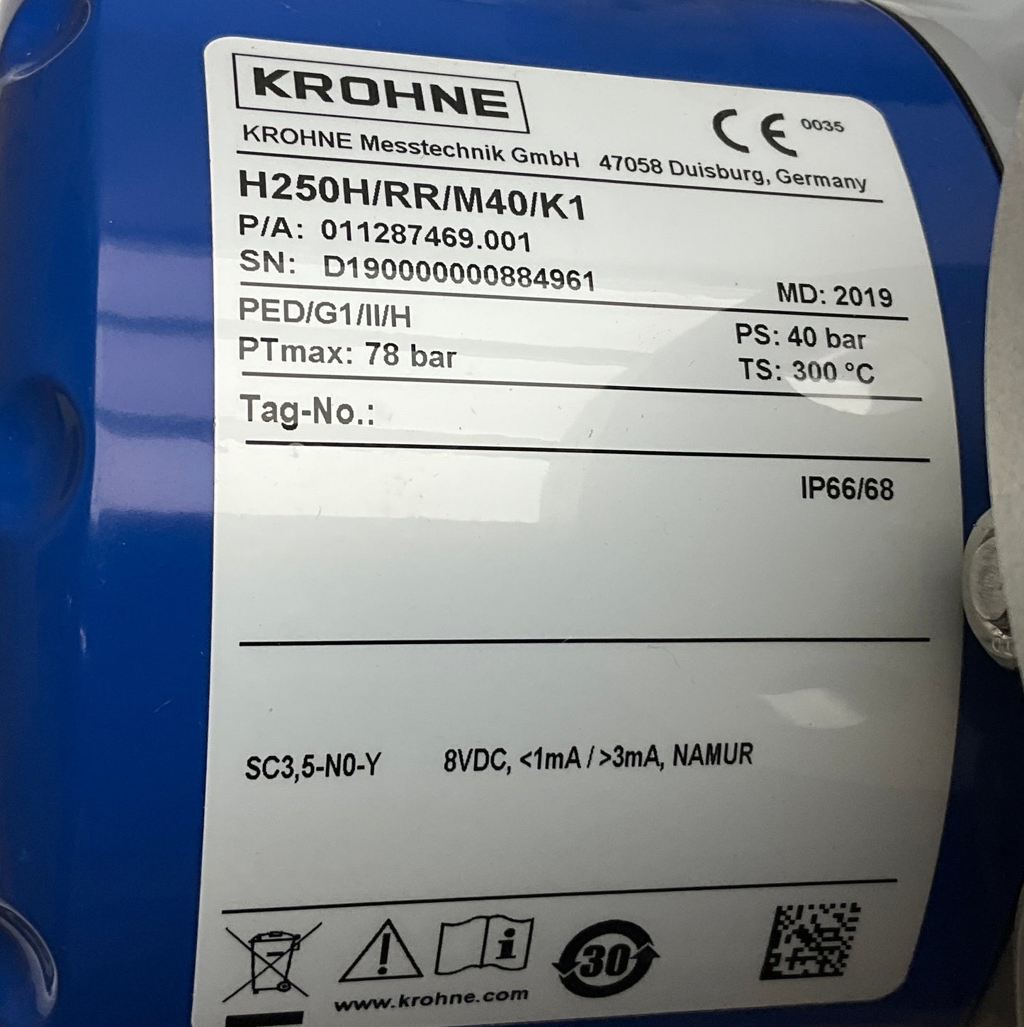 Krohne H250H/RR/M40/K1 Variable Area Flowmeter-Variable Area Flowmeter-Used Industrial Parts