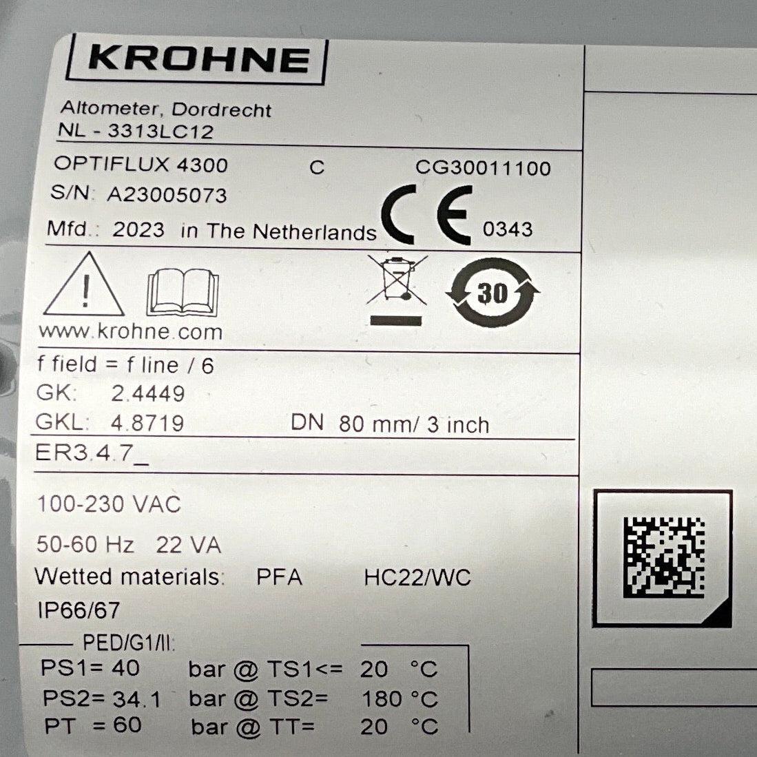 Krohne Optiflux 4300 CG 30011100 Electromagnetic Flowmeter-Electromagnetic Flowmeter-Used Industrial Parts
