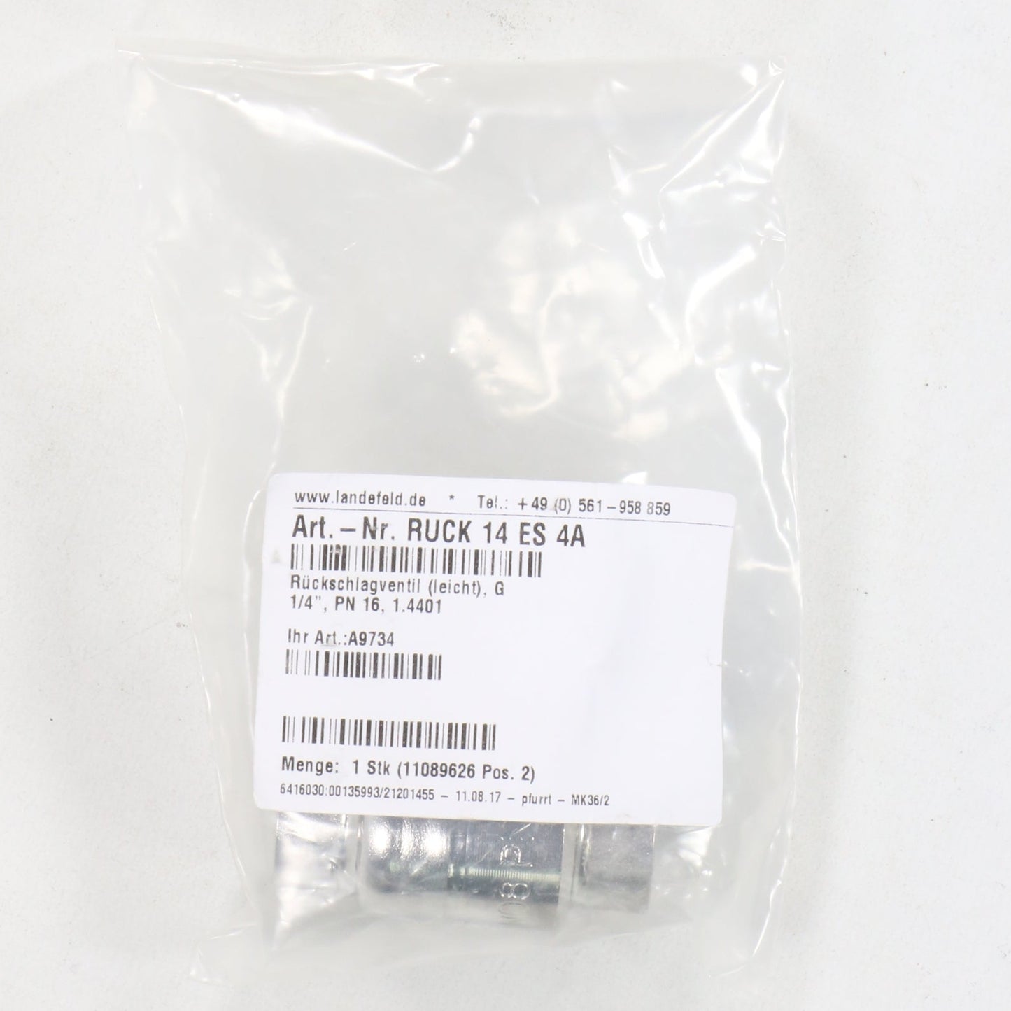 Landefeld Ruck 14 ES 4A Check Valve-Check Valve-Used Industrial Parts