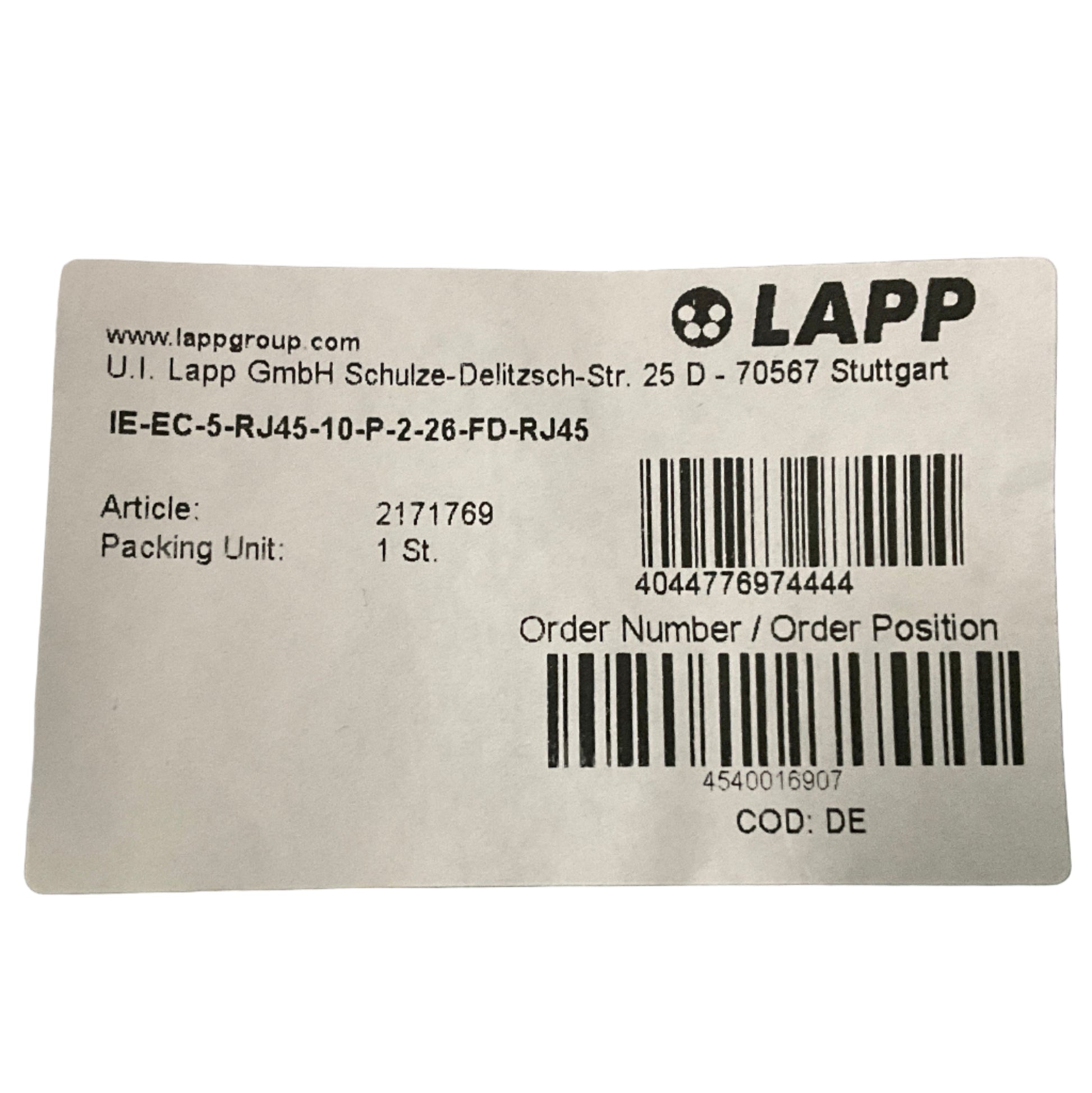 Lapp RJ45 Patch Cable-Patch Cable-Used Industrial Parts