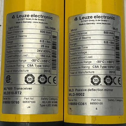 Leuze Electronic MLD510-RT2 Multiple Light Beam Safety Device Set-Multiple Light Beam Safety Device Set-Used Industrial Parts