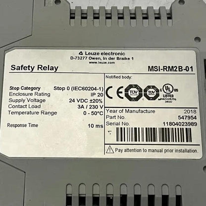 Leuze Electronic MSI-RM2B-01 Dual-Channel Safety Relay Module-Dual-Channel Safety Relay Module-Used Industrial Parts