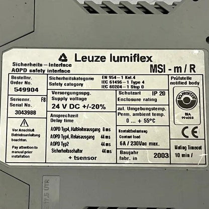 Leuze Lumiflex MSI-m/R AOPD Safety Relay Interface Module - 549904-Safety Relay Interface Module-Used Industrial Parts