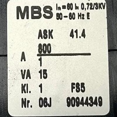 MBS ASK 41.4 Current Transformer - 800/1a-Current Transformer-Used Industrial Parts